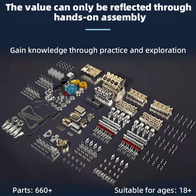 Piston Buddy  TECHING V8 Car Engine Model Full Metal Assembling 8-cylinder 500+Pcs Building Kits