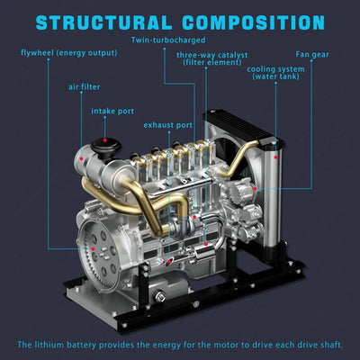 Piston Buddy TECHING Workable Mini Diesel 4-cylinder Engine Metal Model DIY Kits