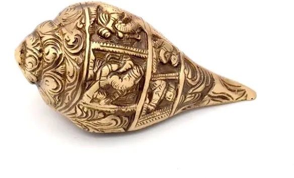 Ganesha Carving Brass Shankh Showpiece