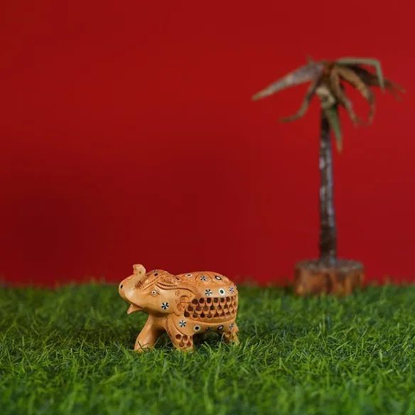 Handcrafted Wooden Elephant (3 Inches): Exquisite Decor for Your Home or Office