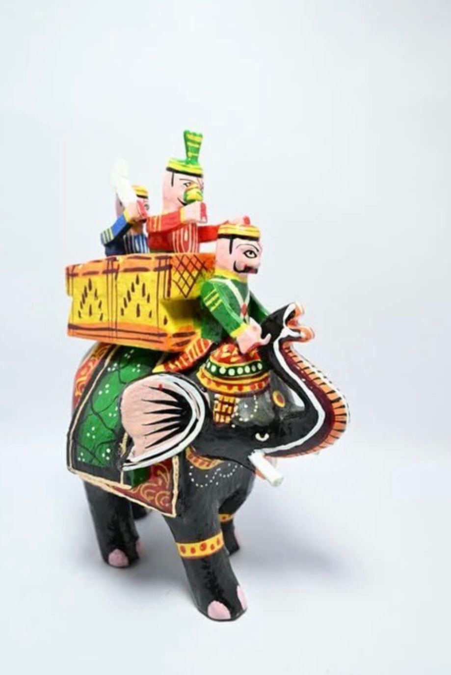 Wooden Elephant Maharaja Rajdhani Haathi Showpiece Figurine | Home Decor Decorative Showpiece - 10 cm (Wood, Multicolor)