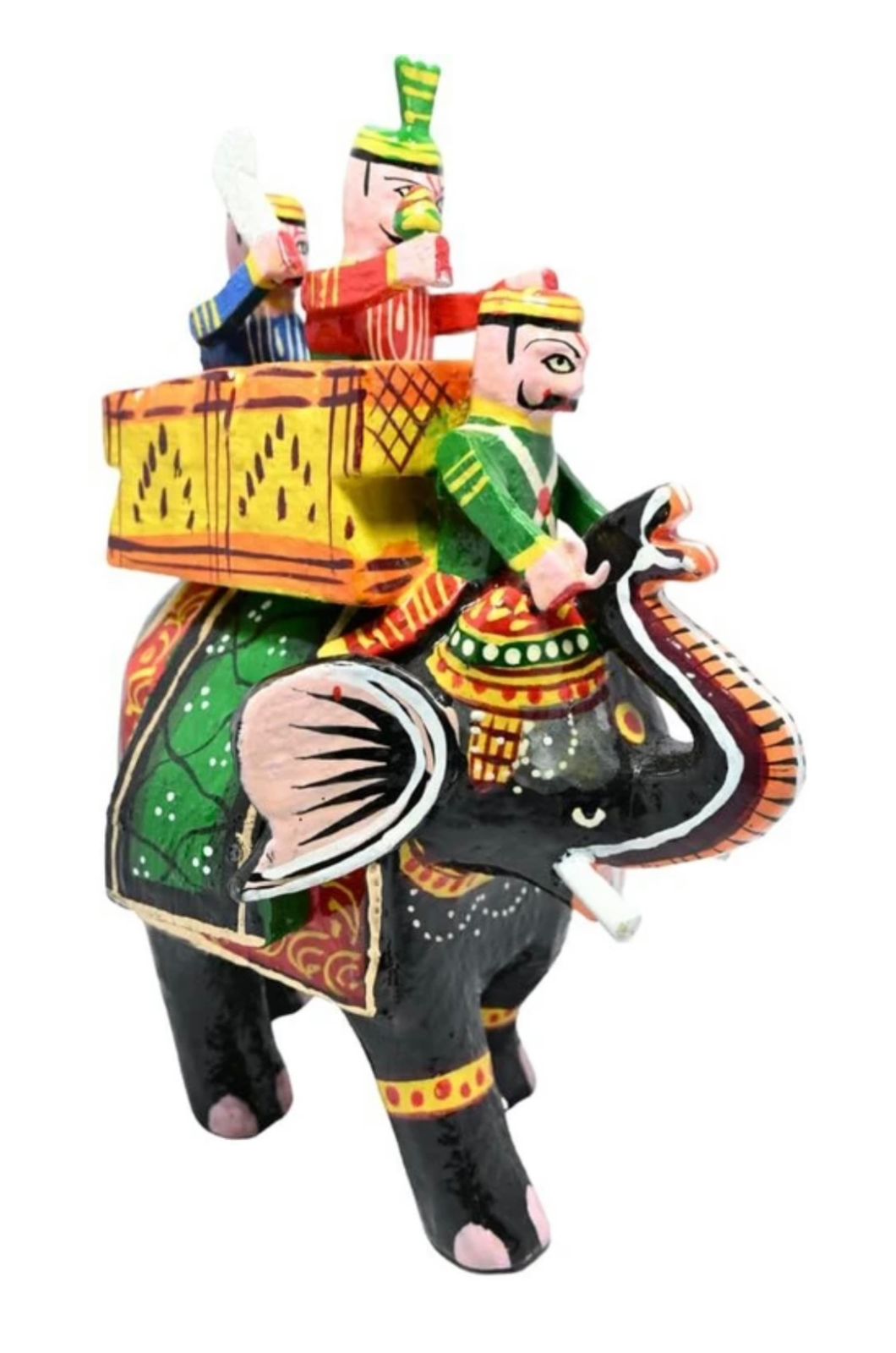 Wooden Elephant Maharaja Rajdhani Haathi Showpiece Figurine | Home Decor Decorative Showpiece - 10 cm (Wood, Multicolor)