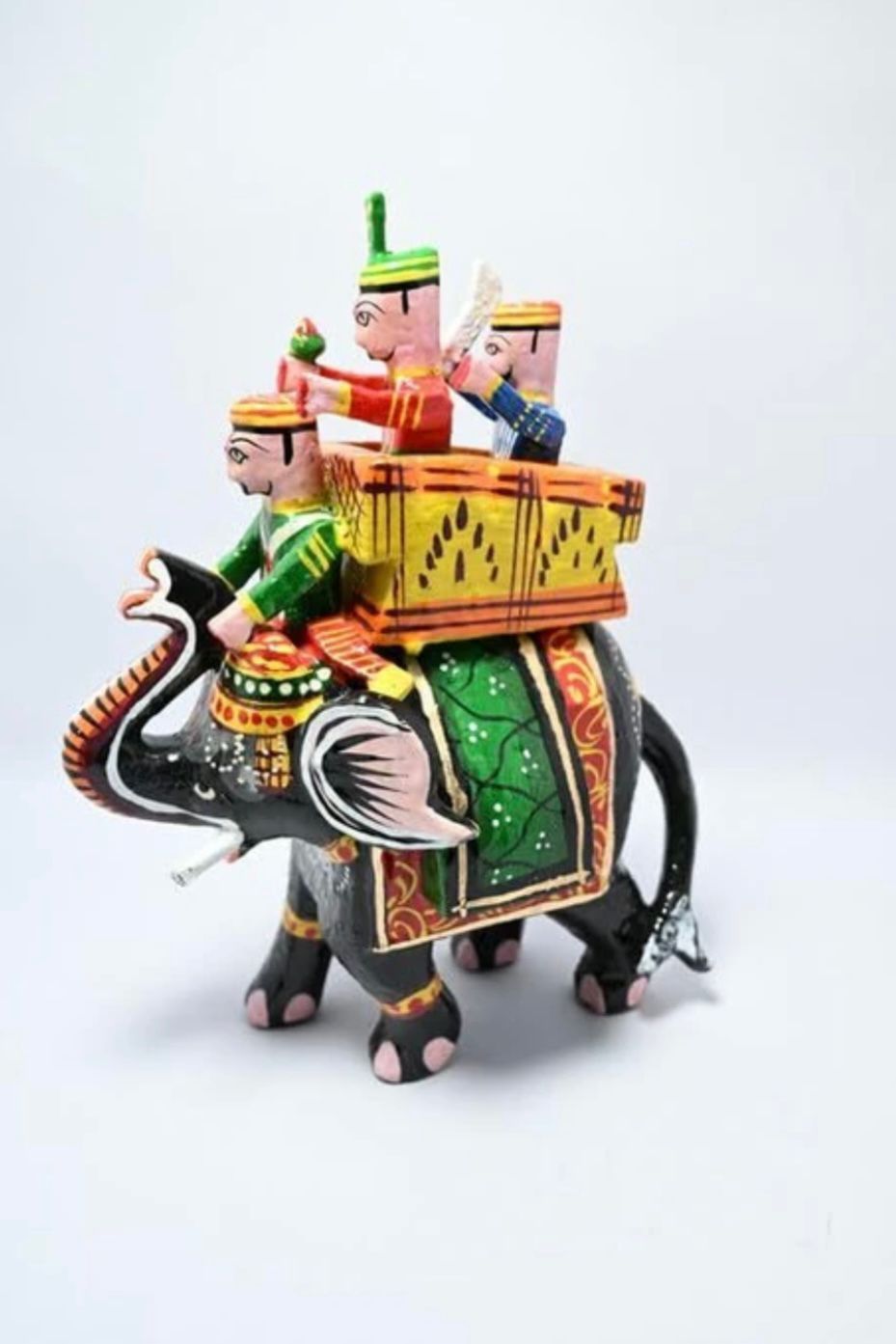 Wooden Elephant Maharaja Rajdhani Haathi Showpiece Figurine | Home Decor Decorative Showpiece - 10 cm (Wood, Multicolor)